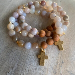 Gold Cross | Agate & Bayong Wood Diffuser Bracelet